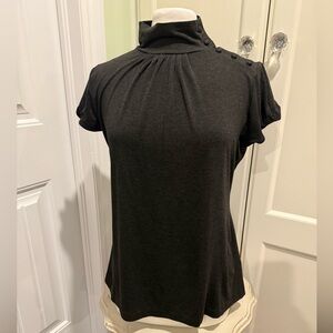 Banana Republic Women's Size XL Grey Short Sleeve Top Button Detail Mock Neck